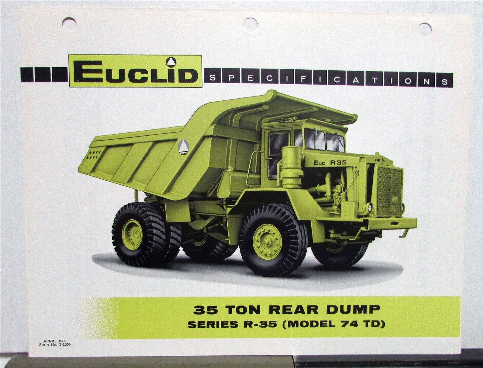 1965 Euclid 35 Ton Rear Dump R-35 74LD Construction Specifications Sales Folder