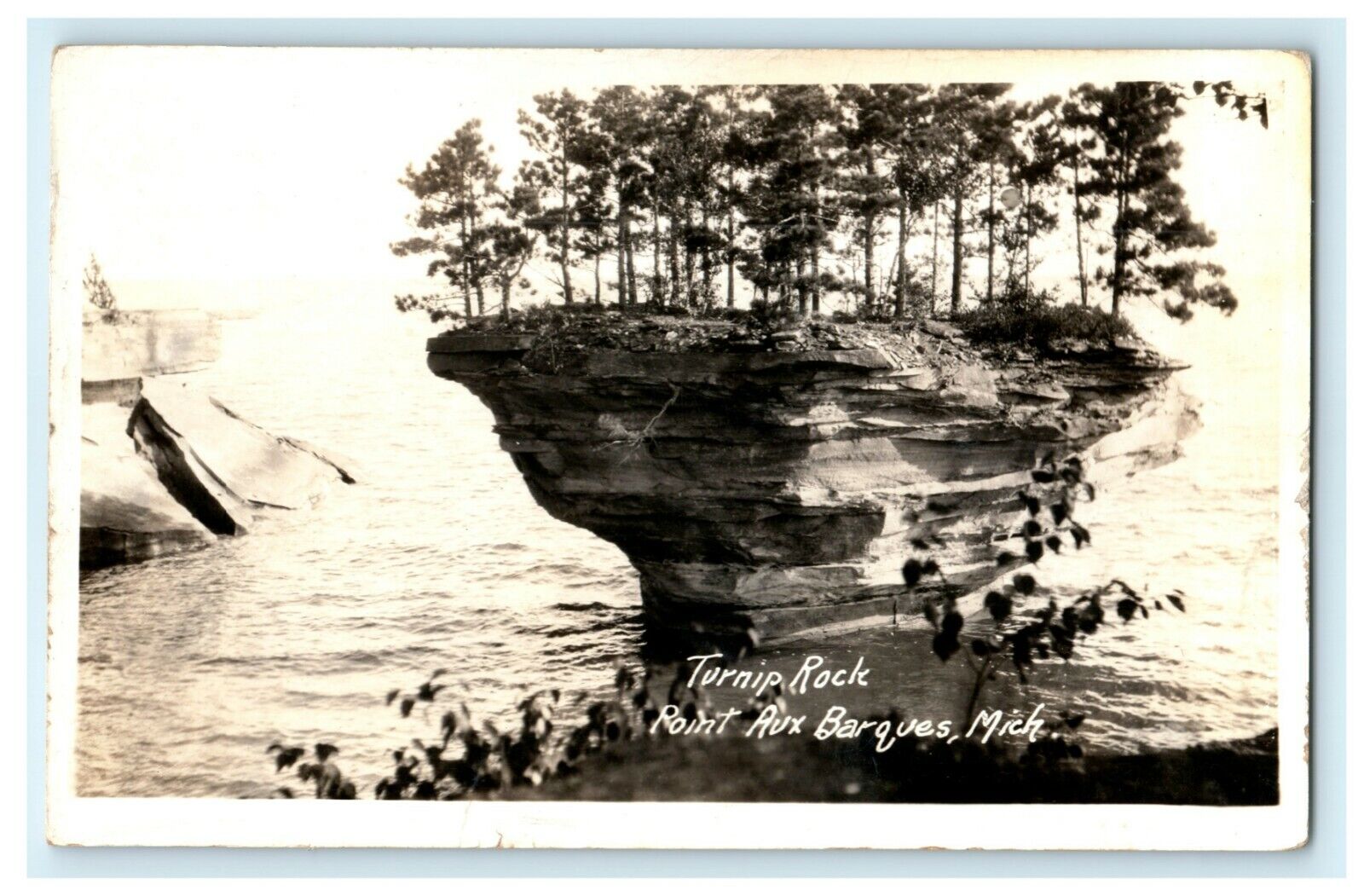 1936 Turnip Rock Point Aux Barques Vintage Michigan MI RPPC Photo Postcard