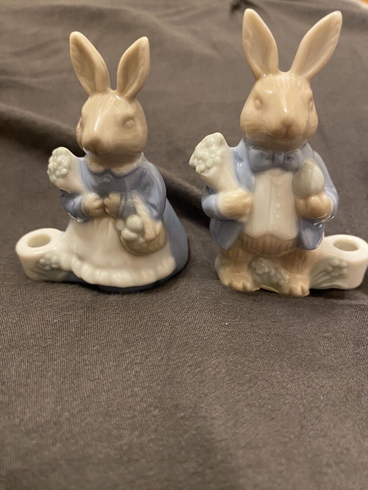 Vintage Biedermann Porcelain Easter Bunny Rabbit Mini Candle Holder Set of 2