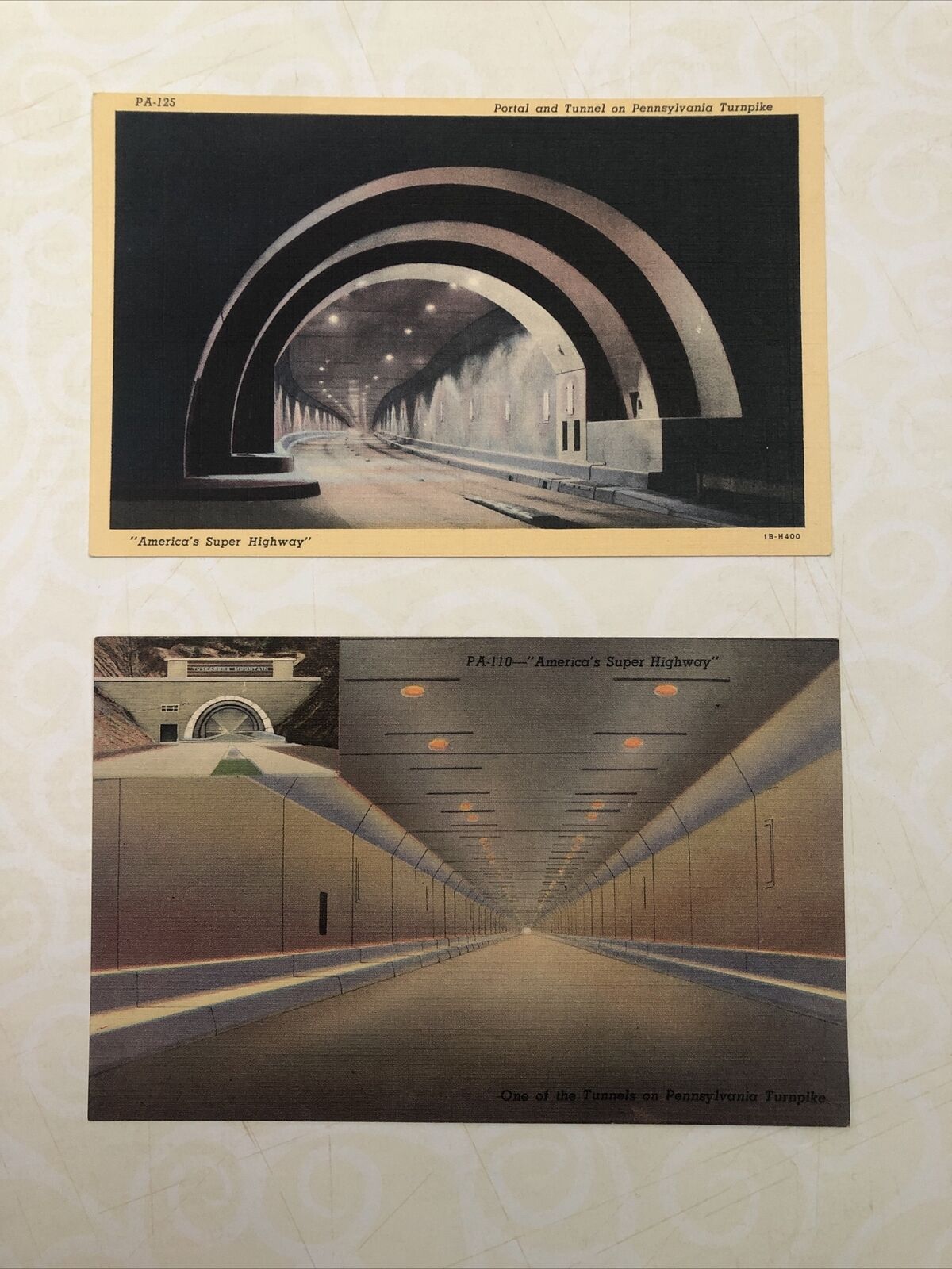Set Of 2 Antique Postcards - Pennsylvania Turnpike Tunnel