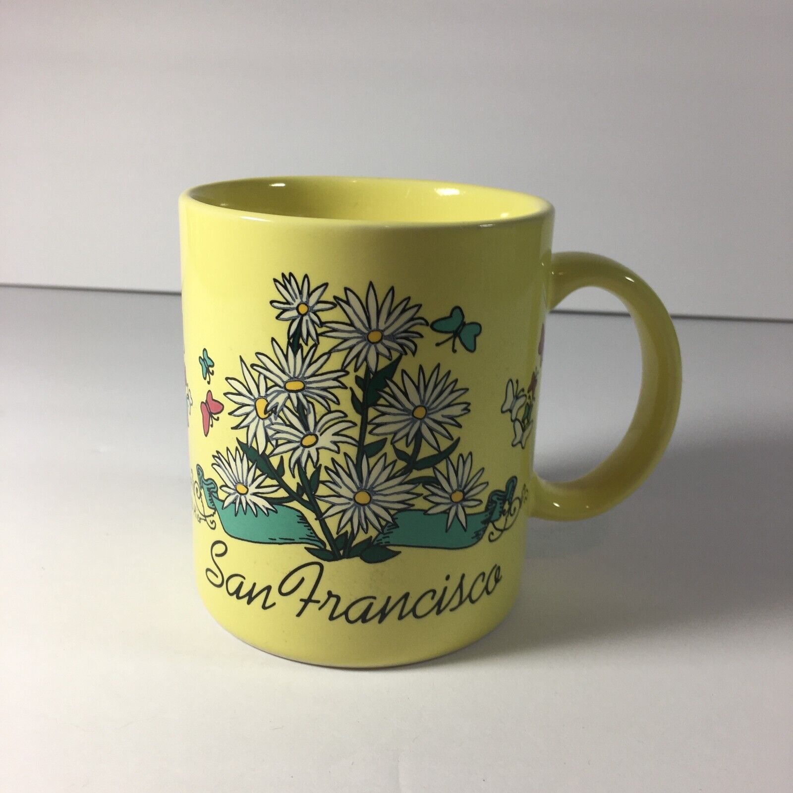 Vintage San Francisco Coffee Mug Floral Yellow