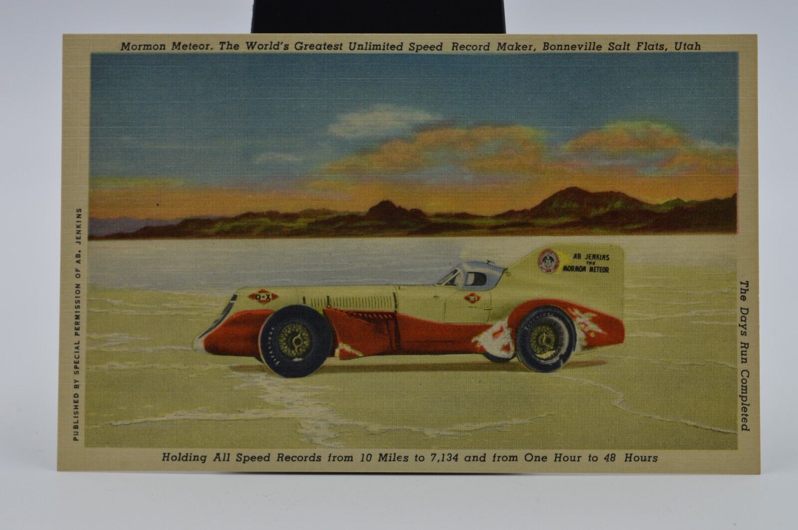 MORMON METEOR Bonneville Salt Flats, Utah Race Car C1940s Vintage Postcard