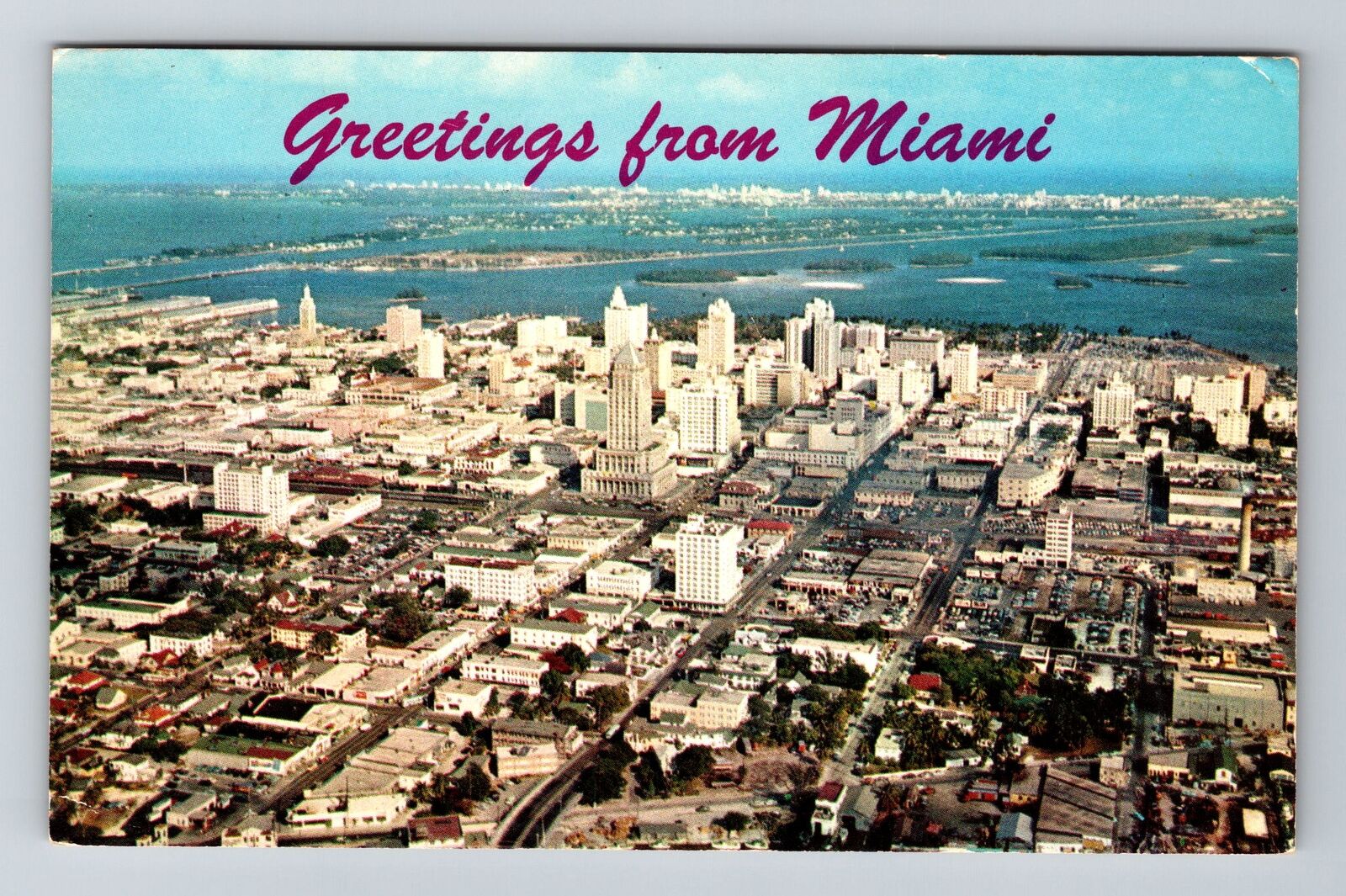 Miami FL-Florida, Scenic Greetings, Aerial Town View, Vintage Postcard