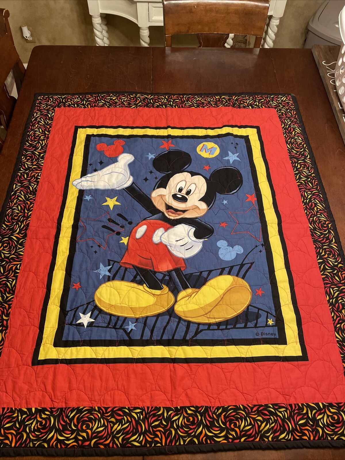 Vintage Disney Quilt Mickey Mouse  40” X 46” Blanket Throw Tapestry Handmade