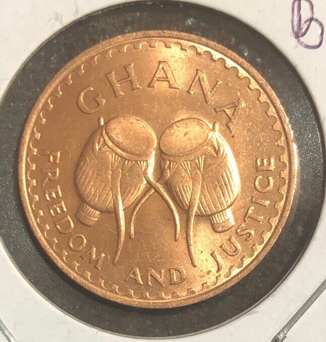 1967 GHANA 1 ONE PESEWA UNCIRCULATED COIN STAR & DRUMS FREEDOM AND JUSTICE-KM#13