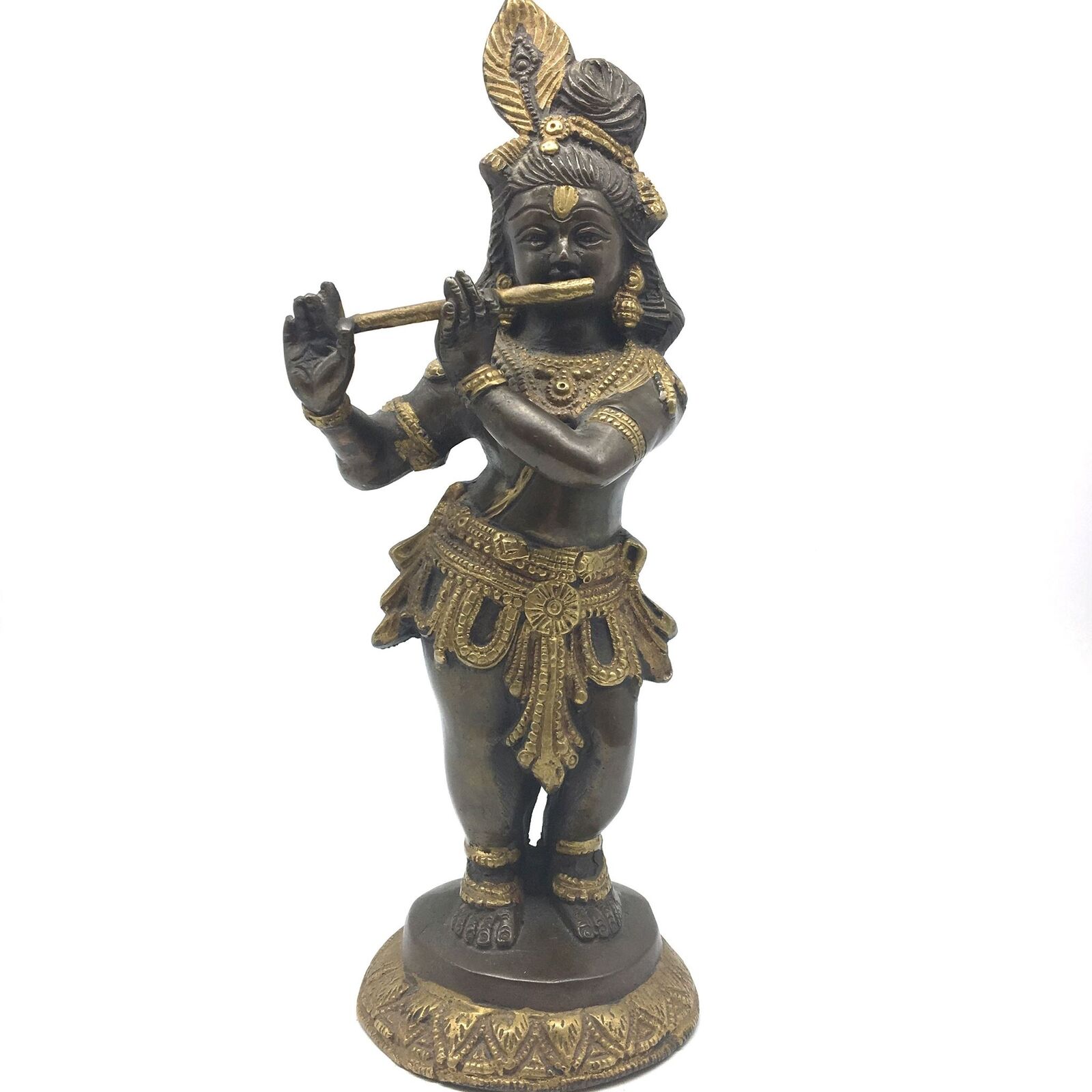 Handcrafted Antique Brass  India God Lord Krishna with Flute Murti Statue 10.2\