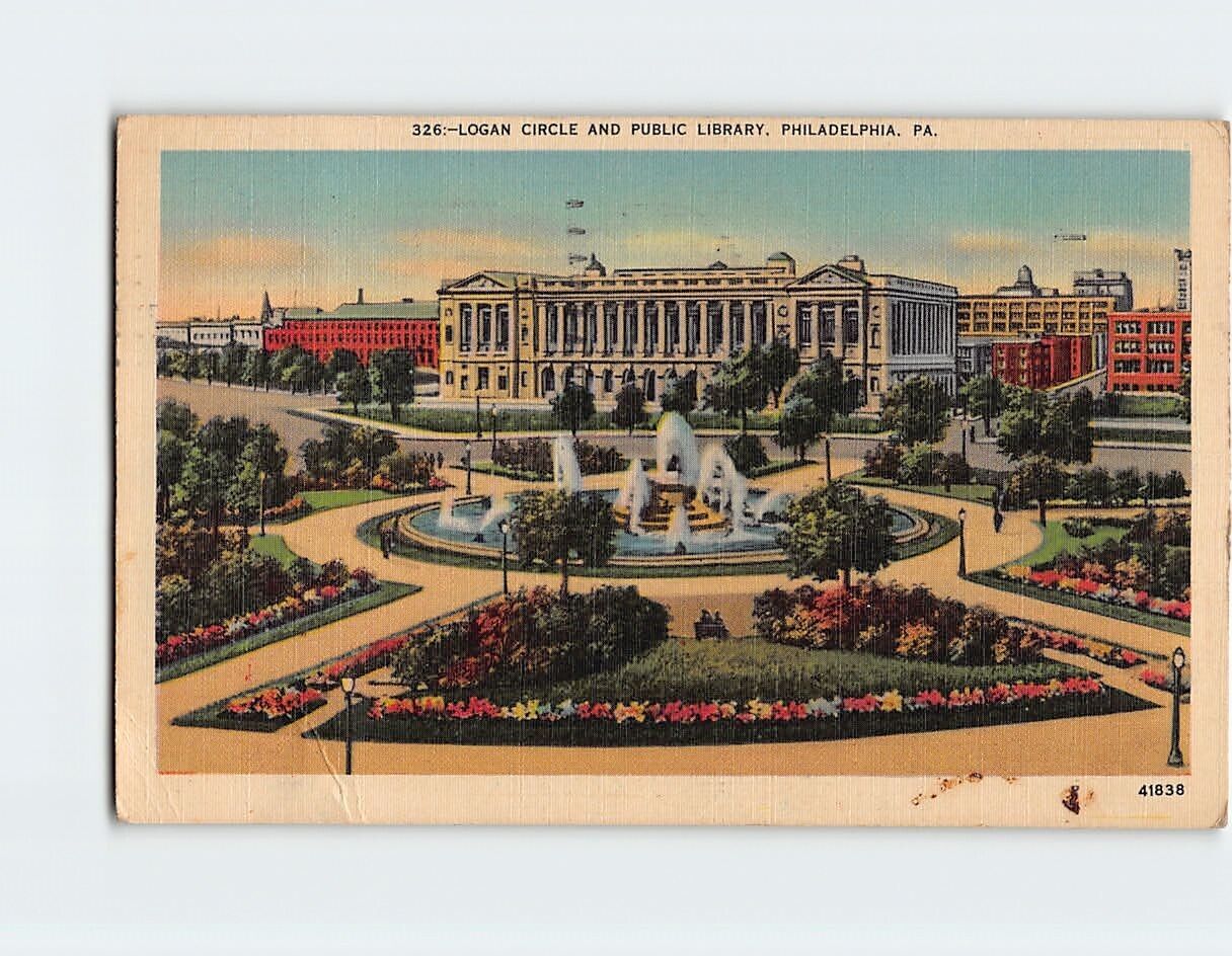 Postcard Logan Circle and Public Library Philadelphia Pennsylvania USA