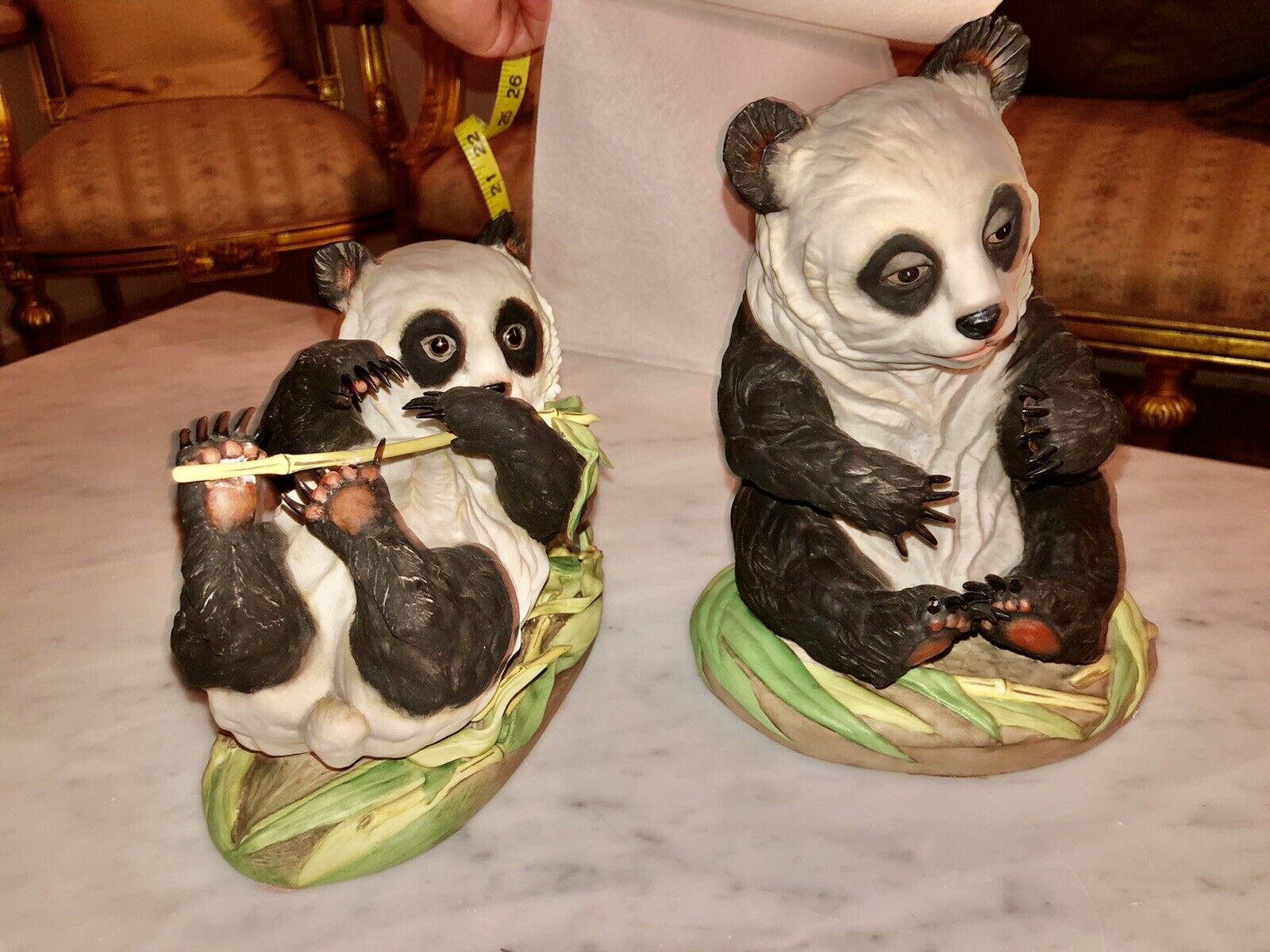 Pair Of Boehm Figurine Pandas # 400-47 And # 400-45 Hand Painted Signed