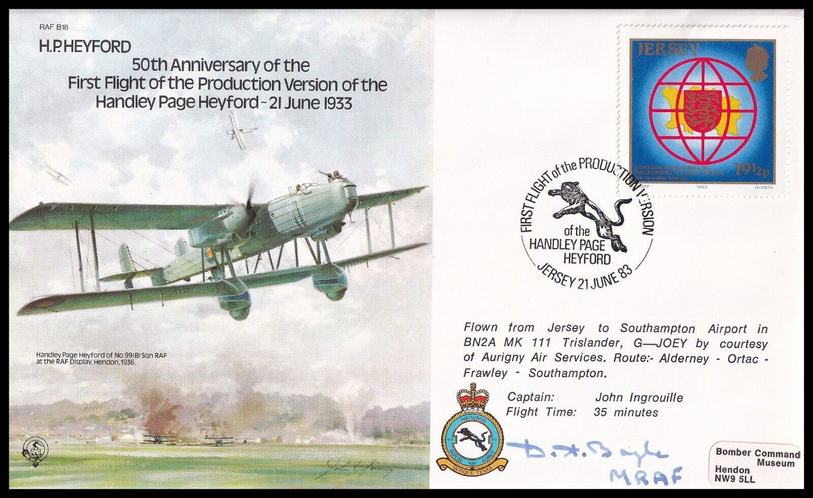 MRAF SIR DERMOT BOYLE GCB KCVO KBE AFC Signed RAF B18c H.P. Heyford Bomber Cover