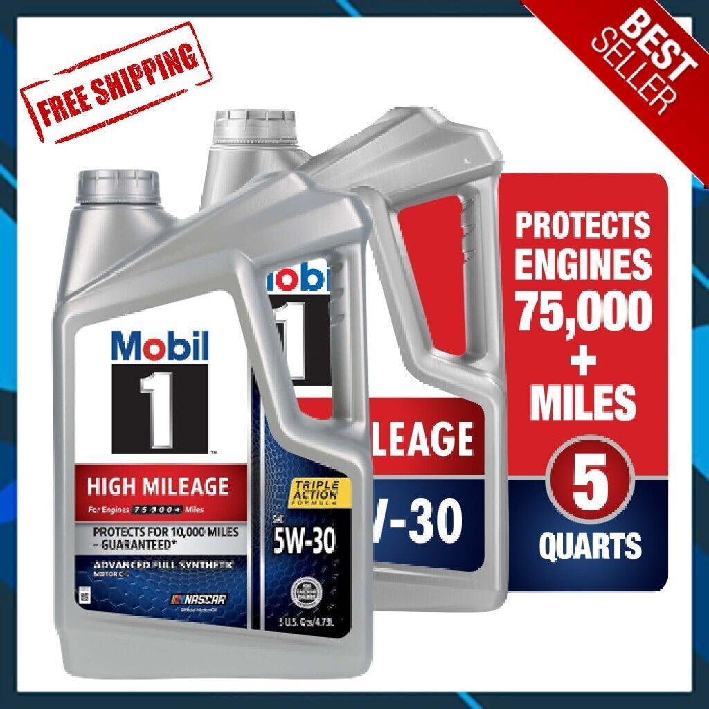 🔥COMBO 2 PACK🔥 Mobil 1 High Mileage Full Synthetic Motor Oil 5W-30, 5 qt