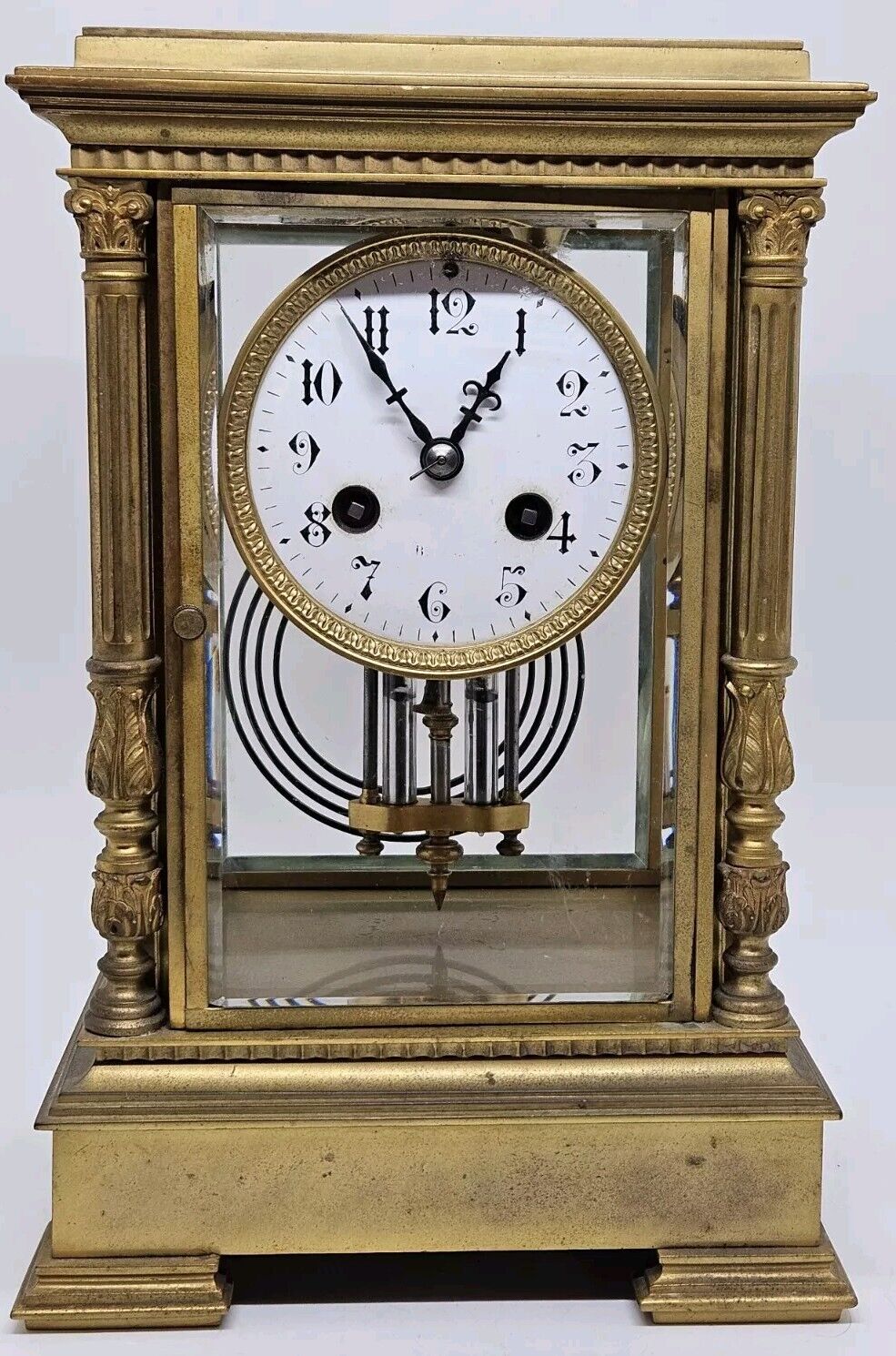 Antique Vincenti et Cie French Victorian Brass & Glass Crystal Regulator Clock