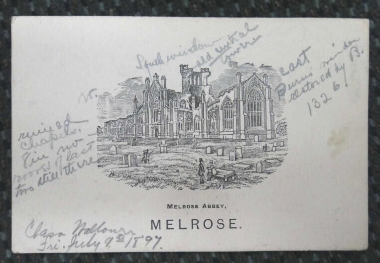 1897 antique GEORGE & ABBOTSFORD HOTEL melrose scotland advertising card abbey