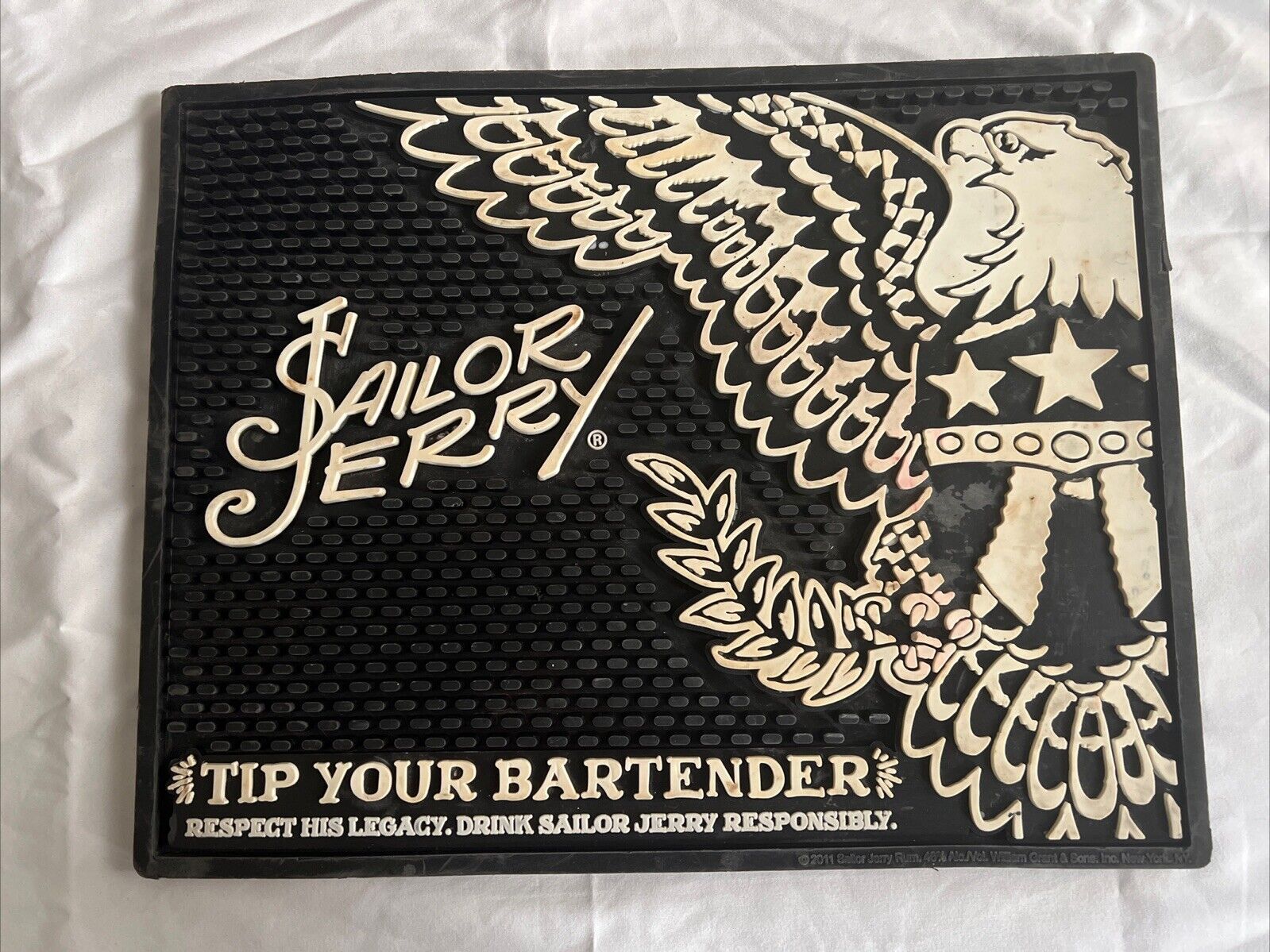 SAILOR JERRY EAGLE Rubber Bar Drink MAT “Tip Your Bartender” 10.5x13.5\