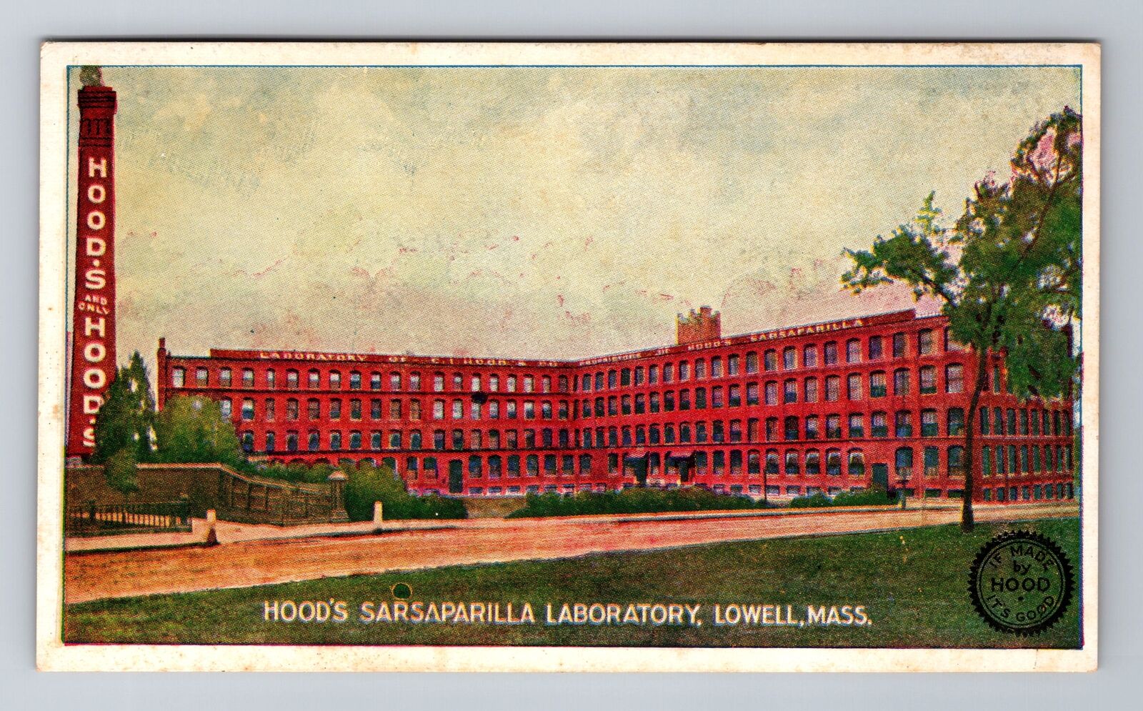 Lowell MA-Massachusetts, Hood\'s Sarsaparilla Laboratory Antique Vintage Postcard