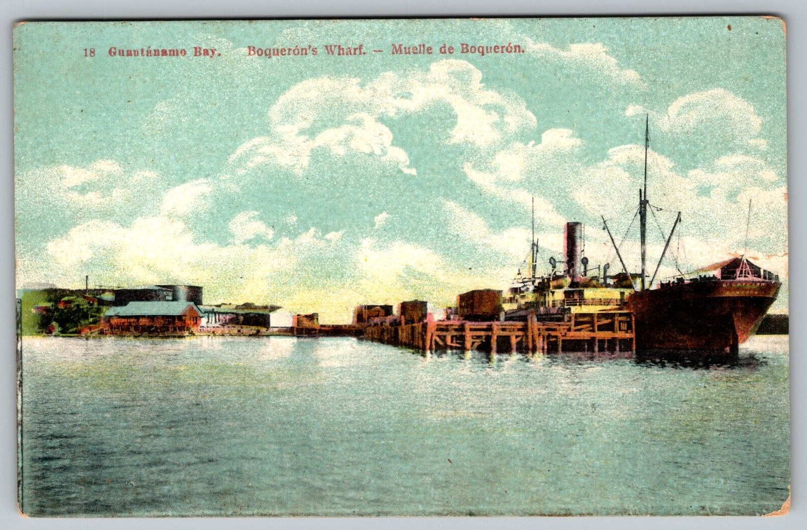 Postcard View Of Guantanamo Bay Boqueron\'s Wharf Boqueron\'s Pier VTG c1920  I3