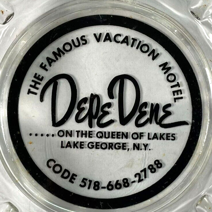Vintage Glass Advertising Ashtray DEPE DENE Motel Lake George NY New York