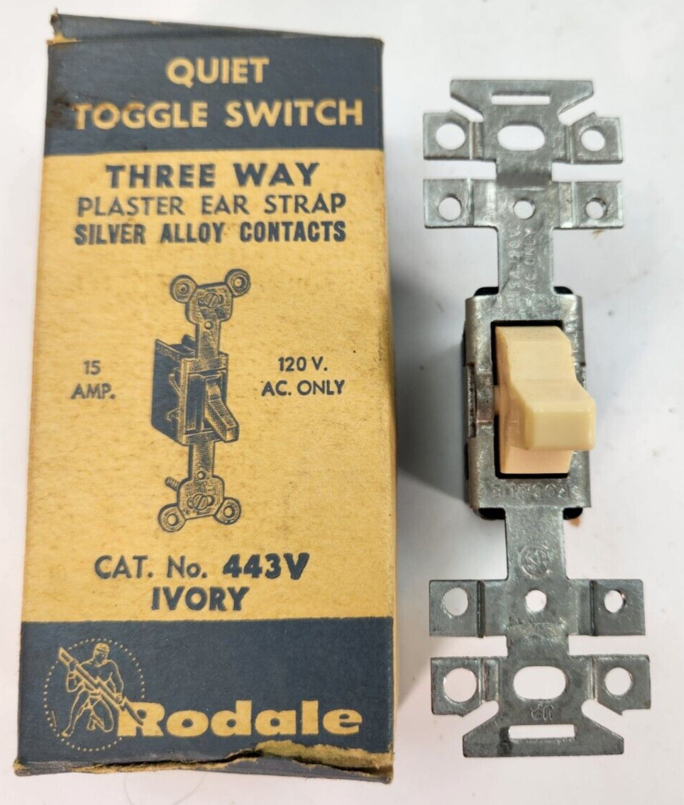 Vintage Rodale #443V Quiet Toggle Switch Three Way 15 A 125 V Ivory NOS