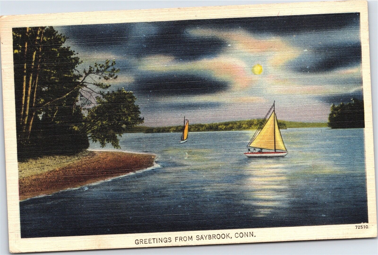Greetings from Saybrook Connecticut Sail Boats c1945 Vintage Postcard H17
