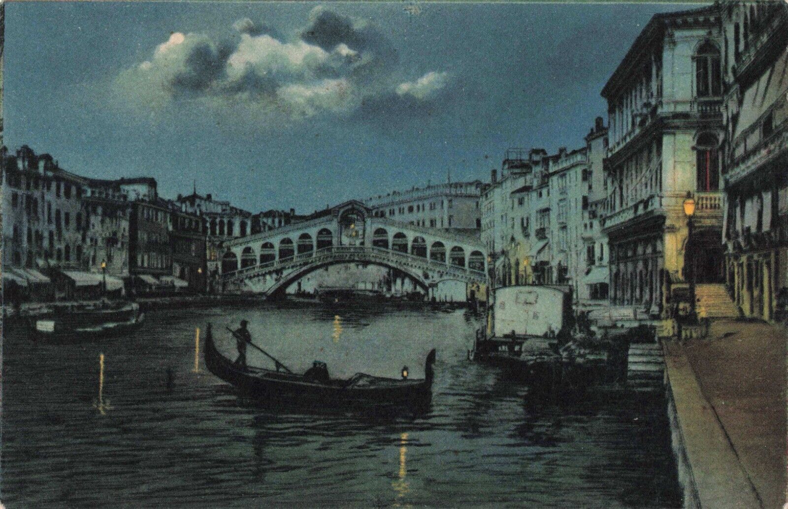 Rialto Bridge at Night Venice Italy c1910 Postcard