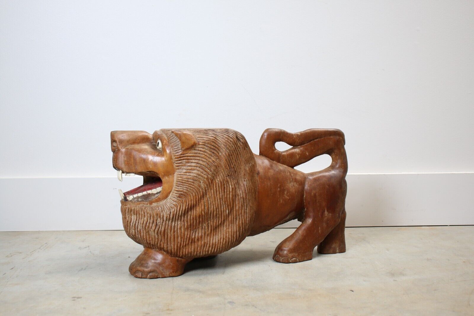 Vintage hand carved folk art lion