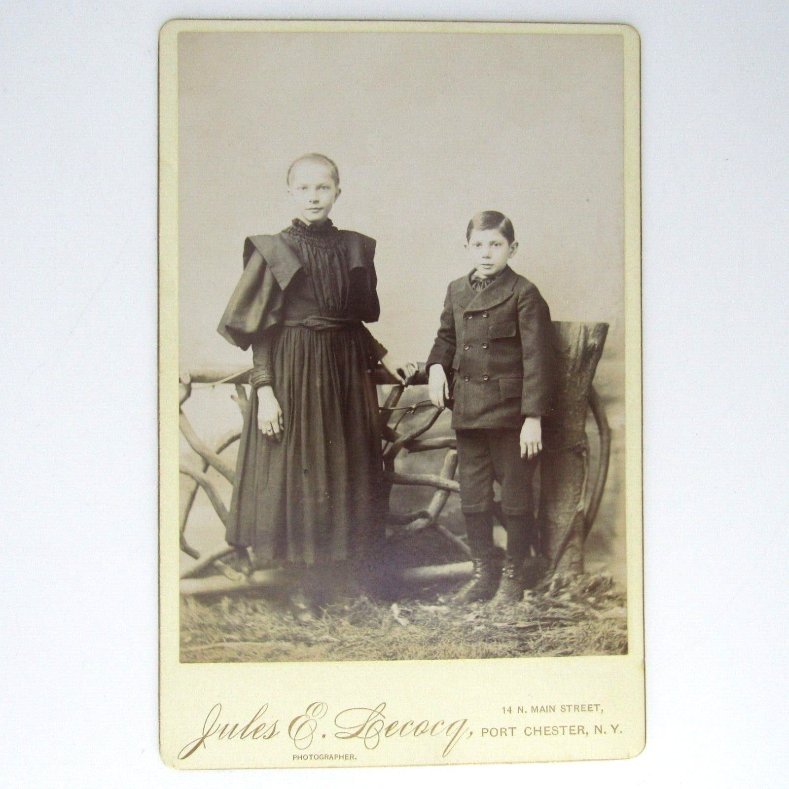 Vintage Cabinet Card Photo Victorian Portrait  Sister & Brother Antique NY 