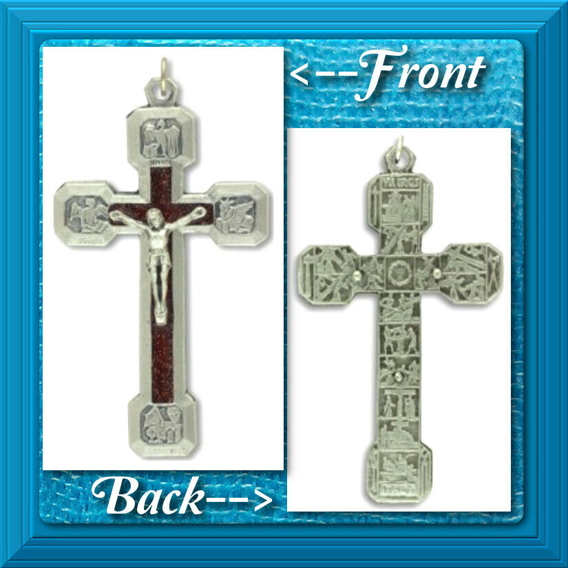 Stations of The Cross Crucifix Pendant Red 4 Evangelists 2 1/2\