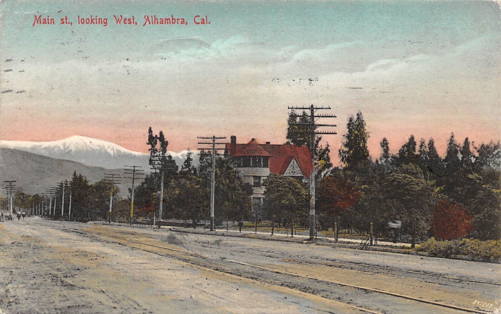 Main Street Looking West Alhambra California Dirt Road Mtns 1907 Postcard 9459
