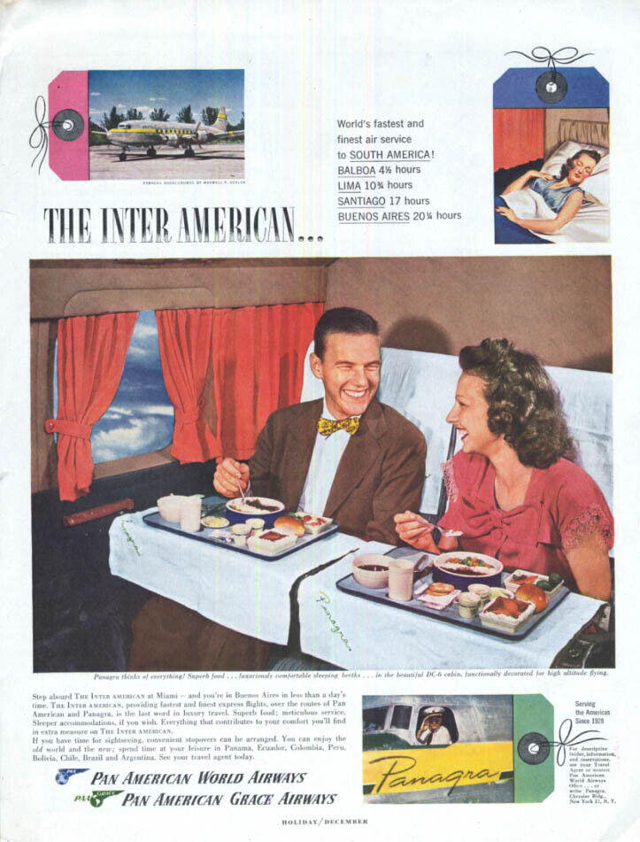 The Inter American airline Pan American Grace Panagra ad 1947 dining aloft H