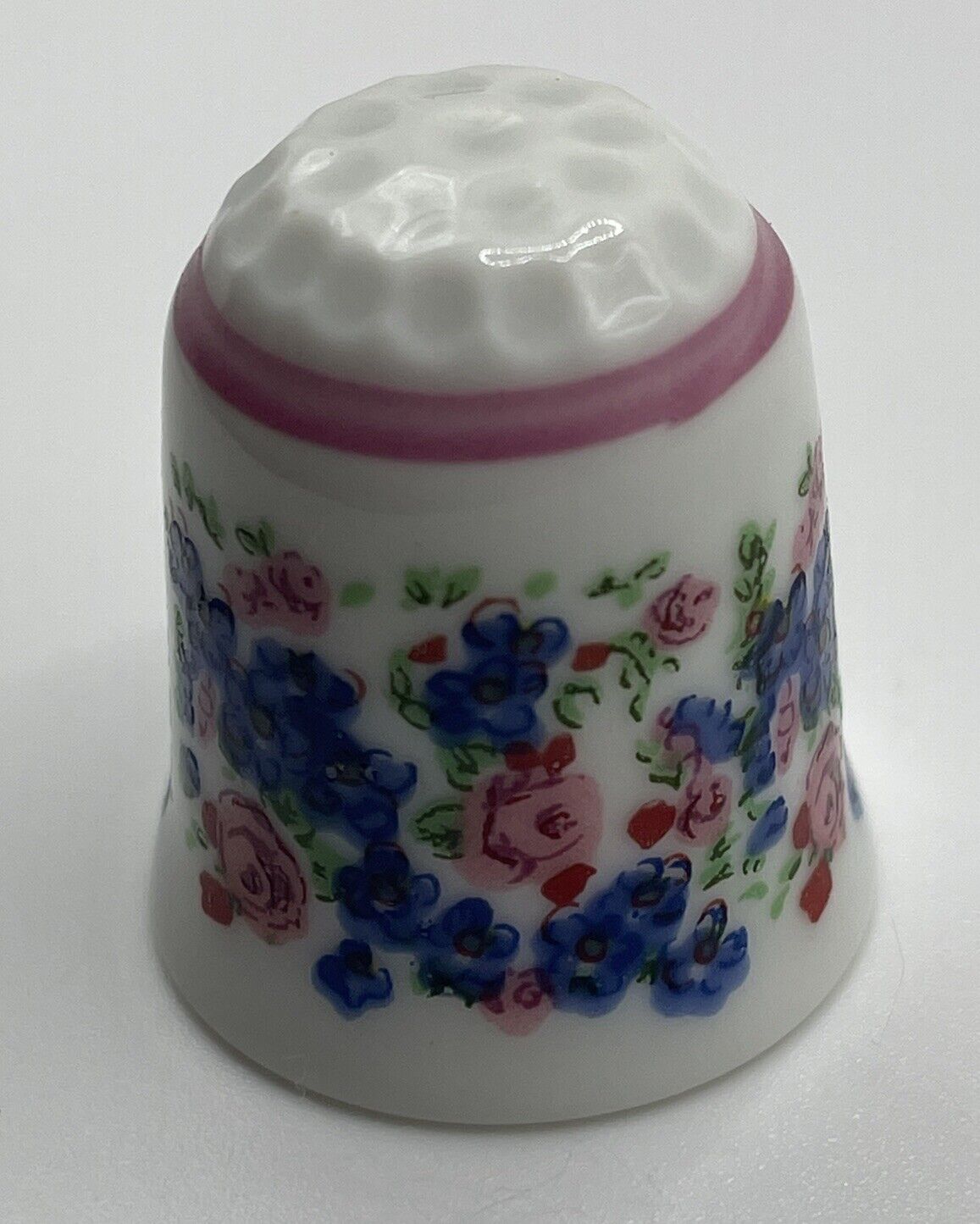 Vintage Reutter Thimble Porcelain Pink Blue Floral Made In Germany