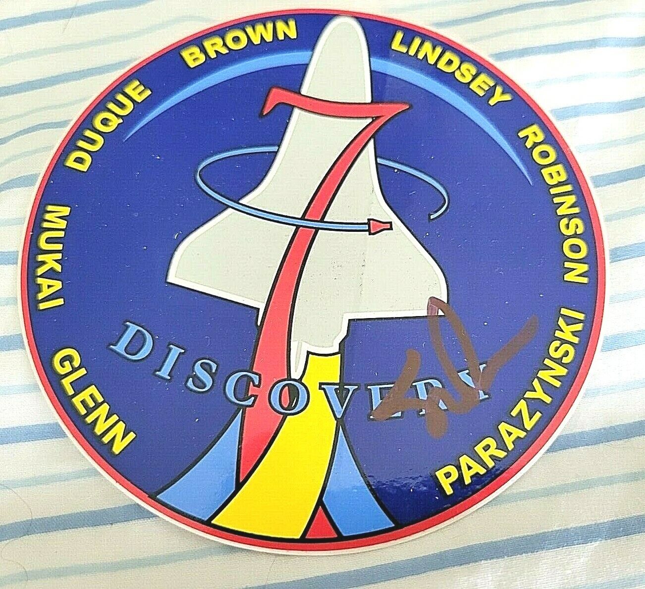 John Glenn Mission SCOTT PARAZYNSKI NASA astronaut SIGNED STS-95 Decal BECKETT