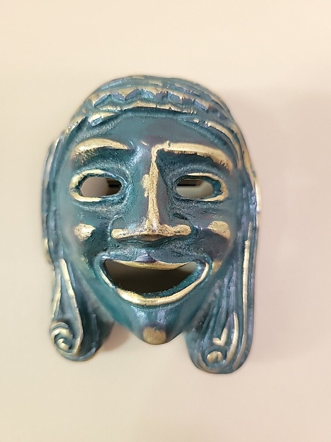 Vintage Solid Bronze Greek Comedy Mask Wall Hanging. Small, SEE PICTURES. 