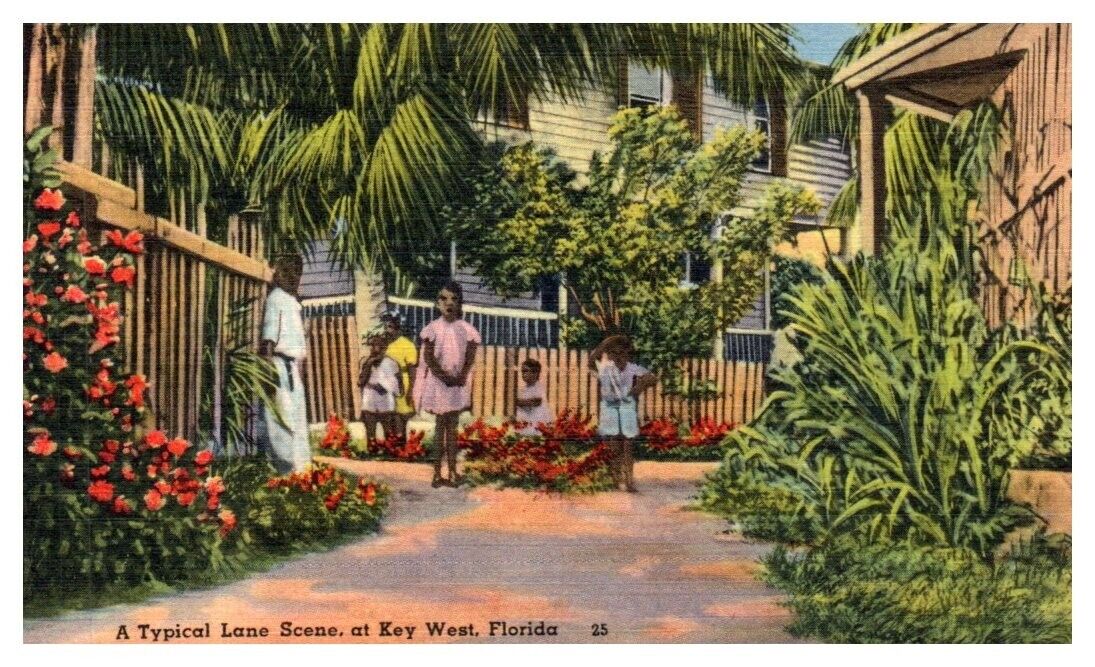 Typical Lane Scene KEY WEST, Florida FL linen - Postcard