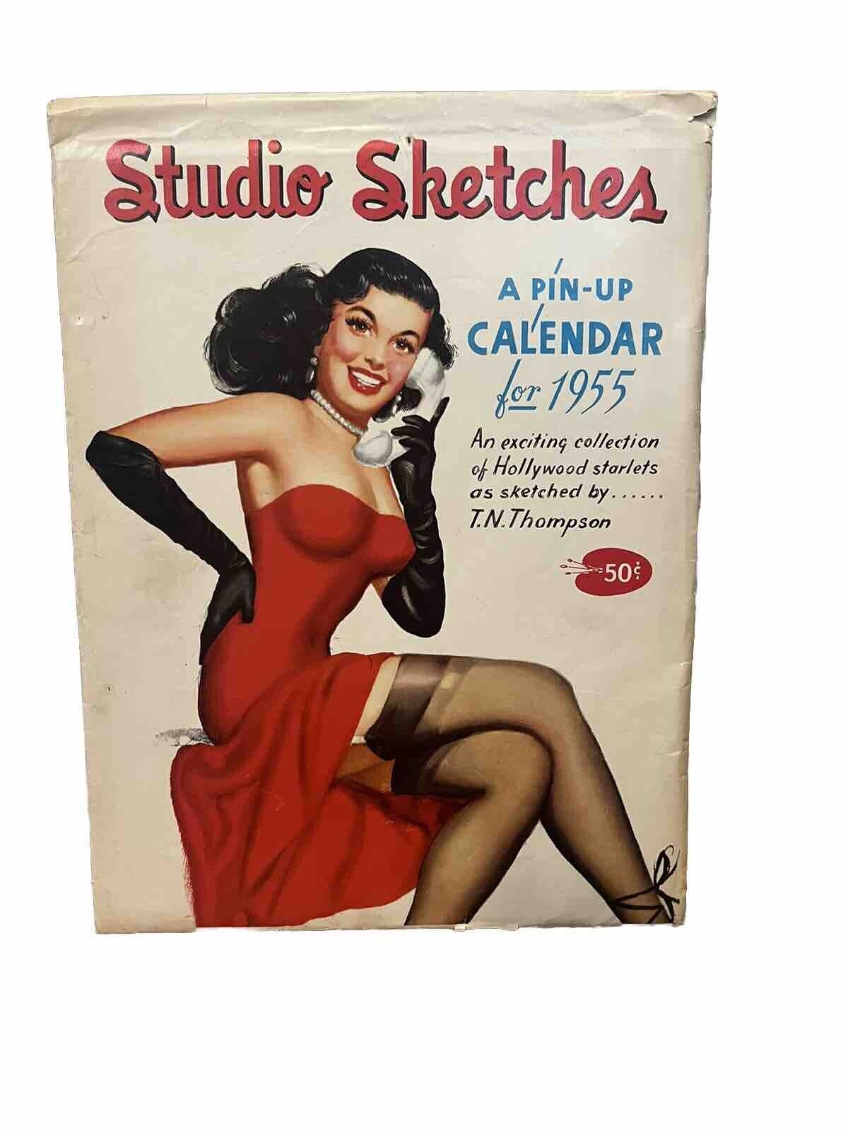 Vintage Risque RARE COMPLETE 12 page 1955 Studio Sketches Calendar Pin Up Girls