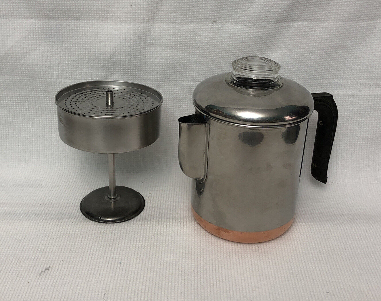 Vtg REVERE WARE PERCOLATOR/COFFEE POT 1801 Double Ring Copper Clad Stainless MCM