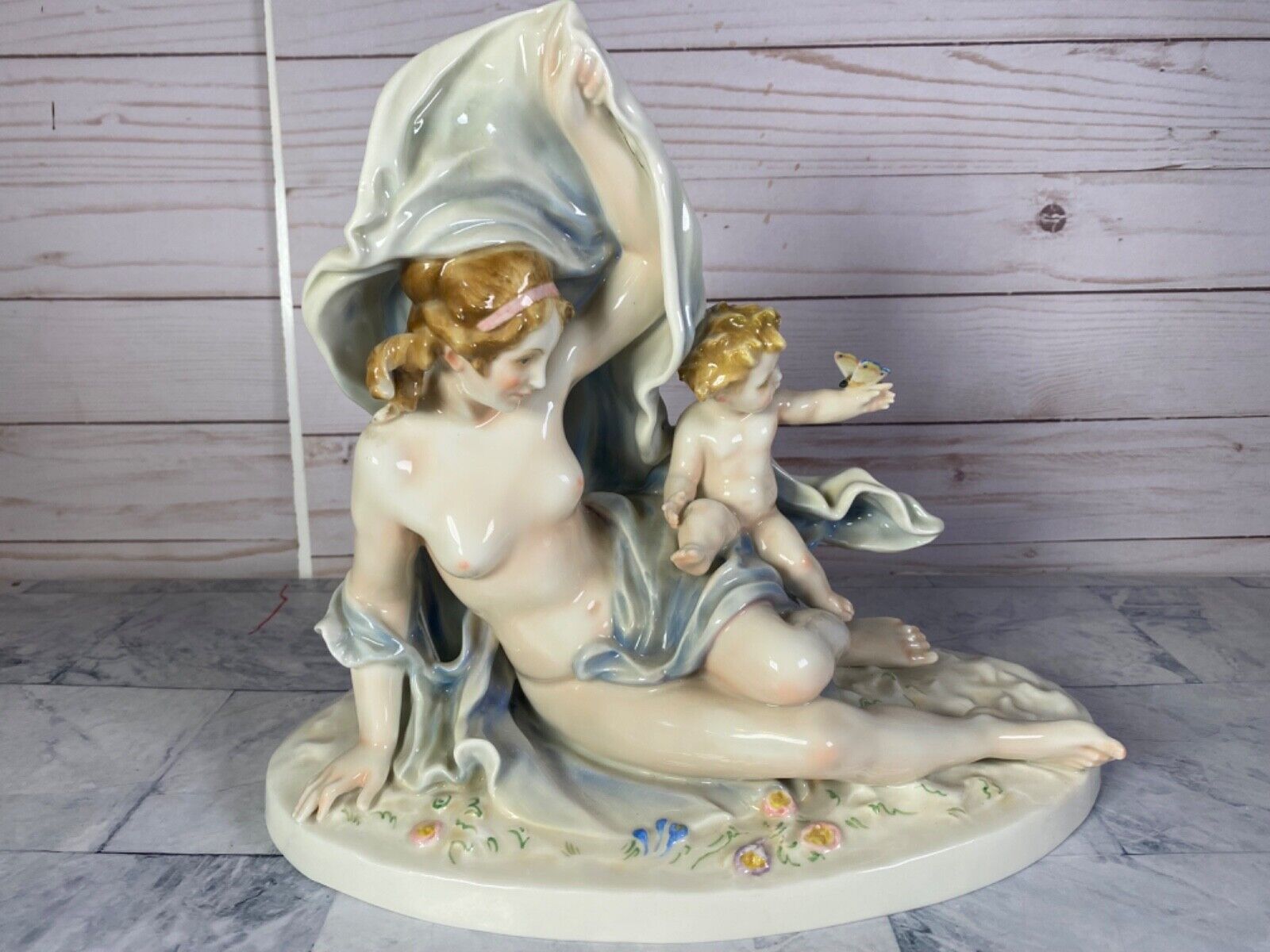 Karl ENS Large Figurine Sculpture of Nude Woman with Child and Butterfly #4660