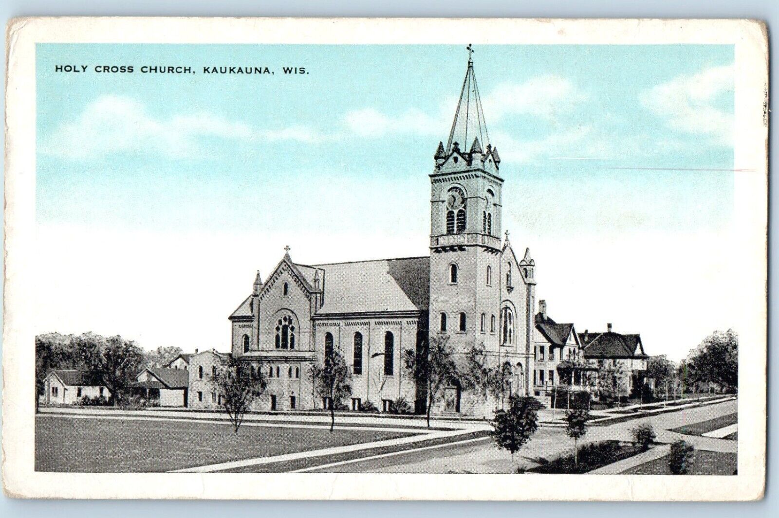 Kaukauna Wisconsin WI Postcard Holy Cross Church Building Exterior 1920 Unposted
