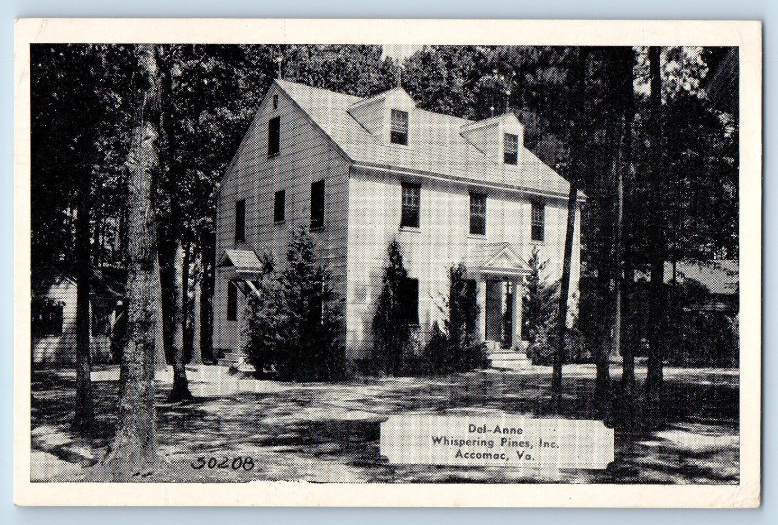 Accomac Virginia VA Postcard Del-Anne Whispering Pines Inc Building 1940 Vintage