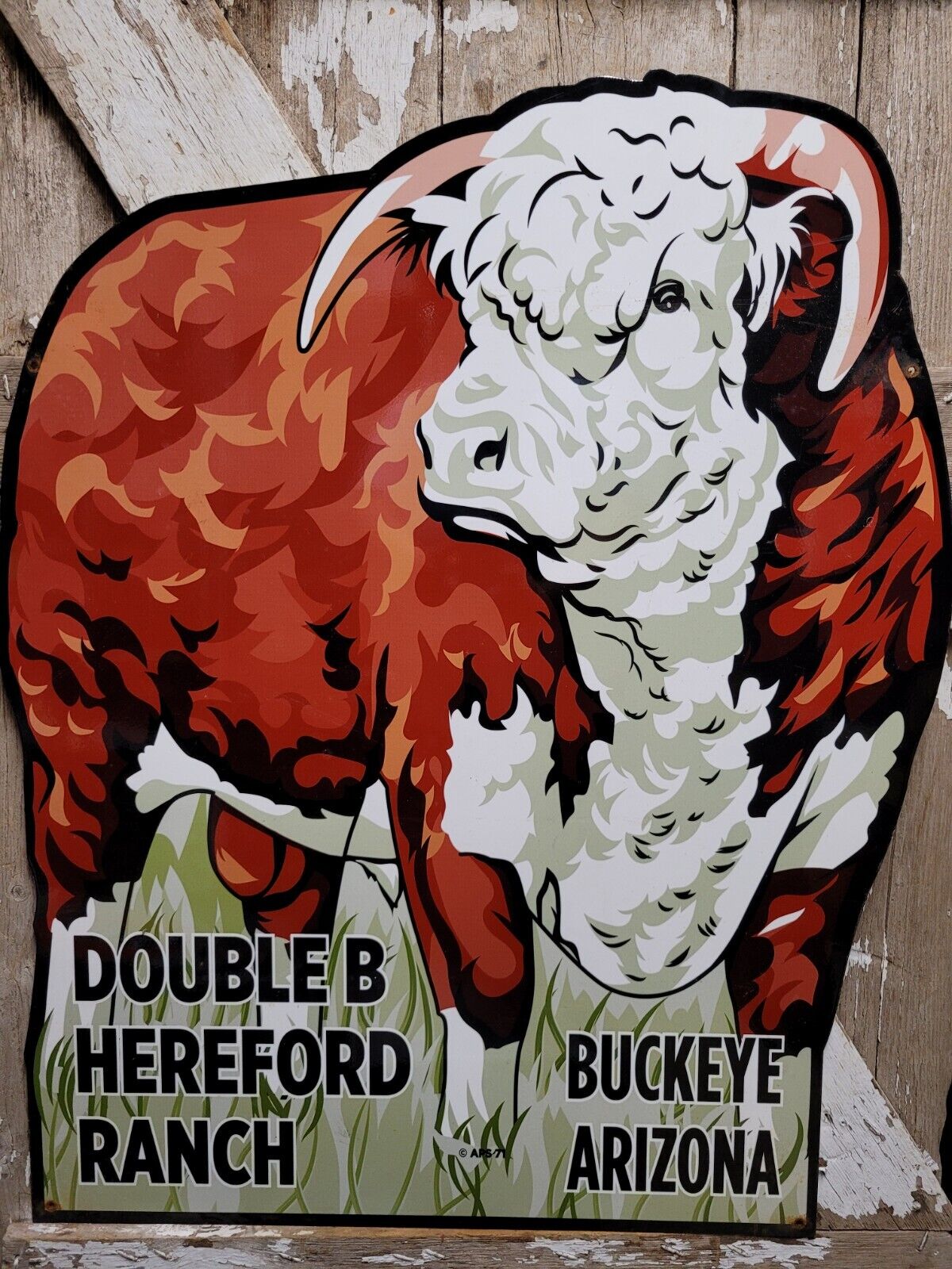 VINTAGE DOUBLE B HEREFORD RANCH PORCELAIN SIGN 1971 LIVESTOCK COW ARIZONA 36