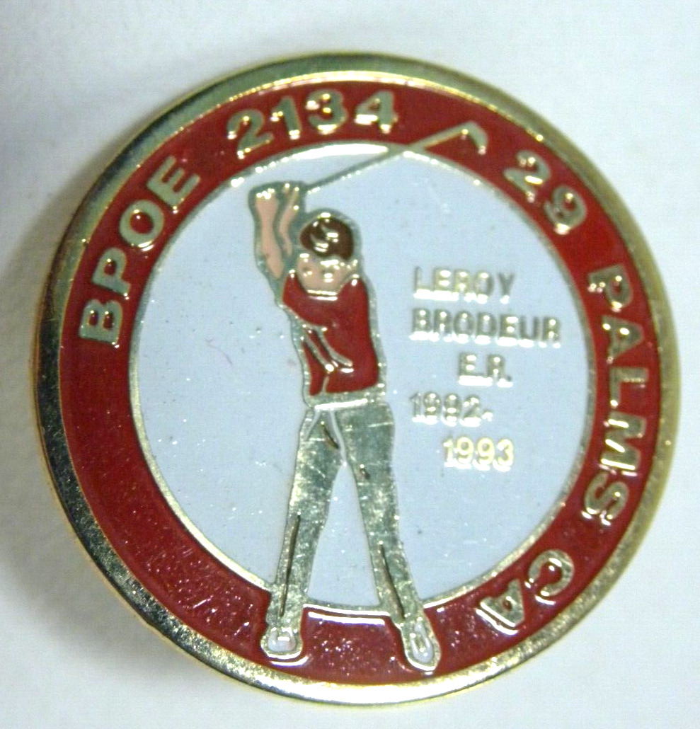Vintage BPOE Elks Club Pin Enamel Palms California 1992 1993 Leroy Brodeur Golf