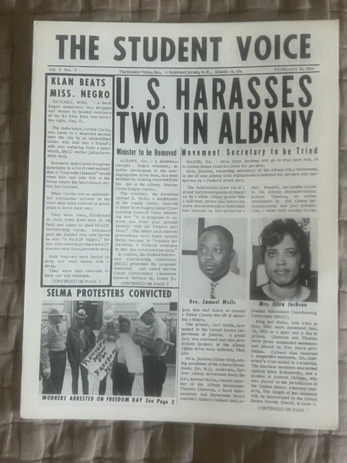 Rare Black Americana Civil Rights SNCC Newsletters The Student Voice Feb 1964