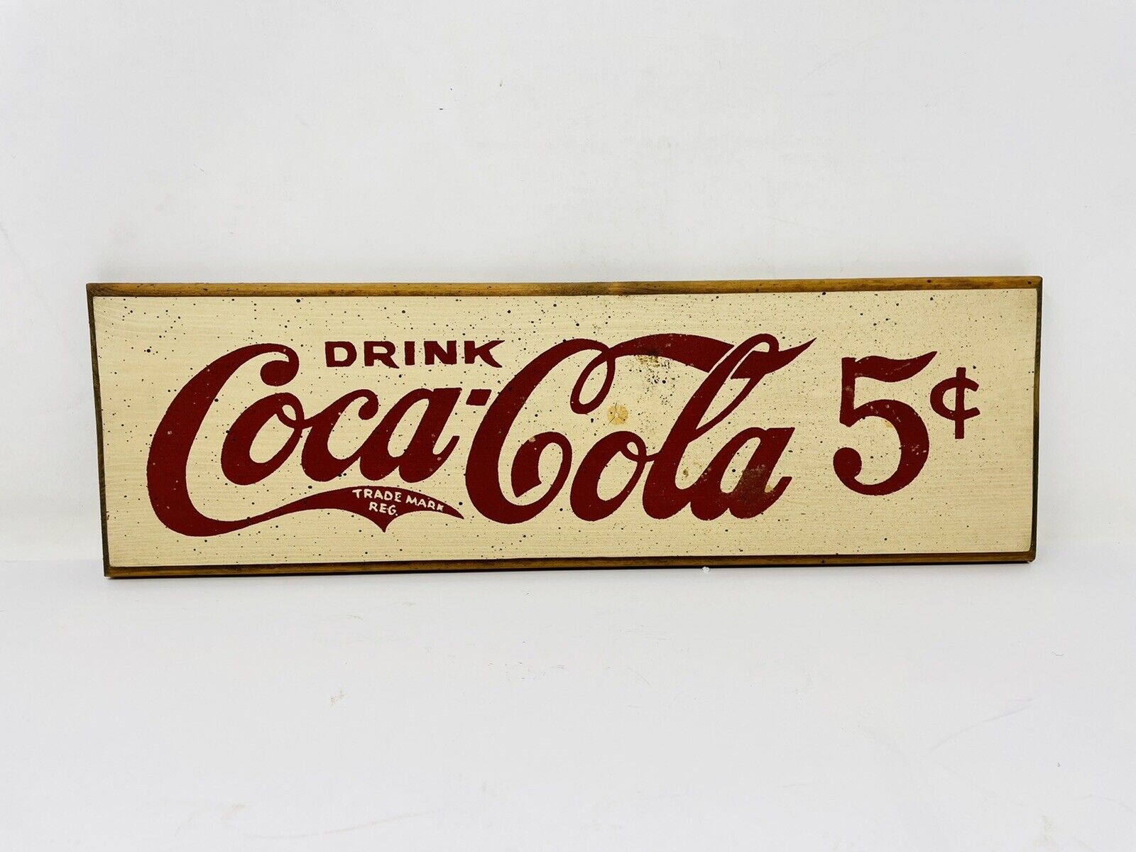 Vintage Coca Cola 5C Wooden Advertising Sing Wall Hanging 16” x 5” X 3/4” APPORX