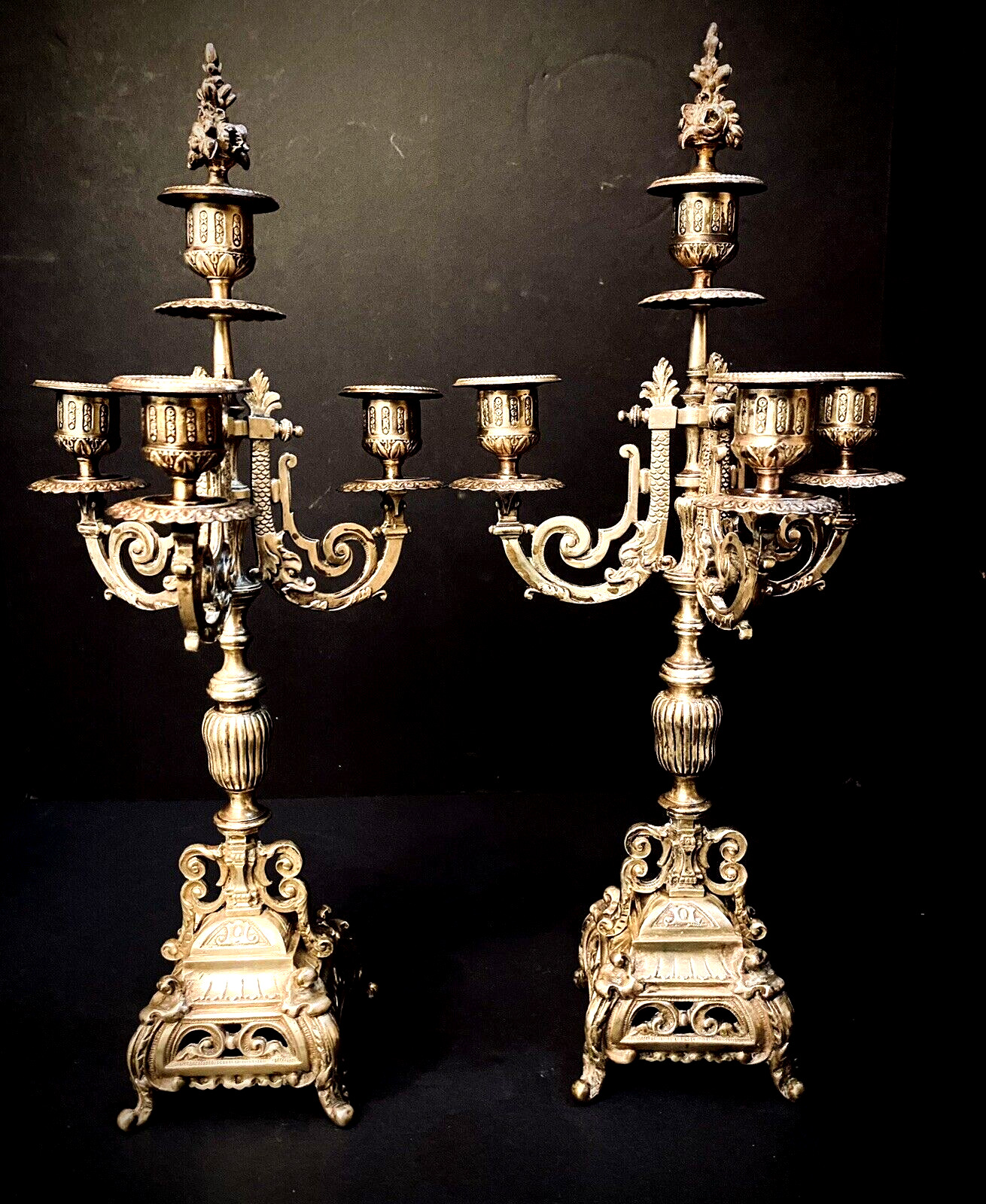 Antique Pair of 19th Century French Bronze Louis XIV Four Light Candelabra