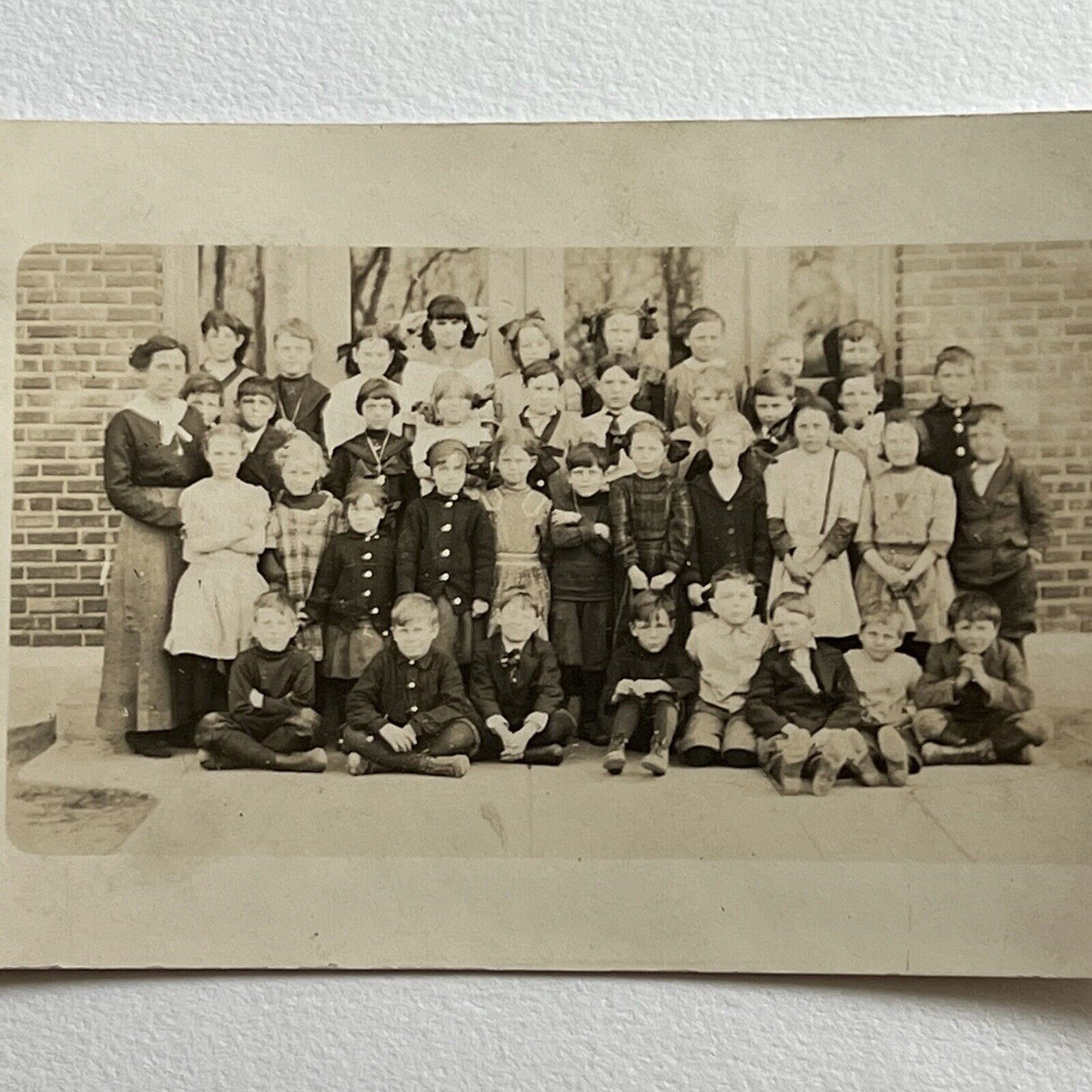 Antique RPPC Real Photograph Postcard Adorable Group School Children Boy Girl