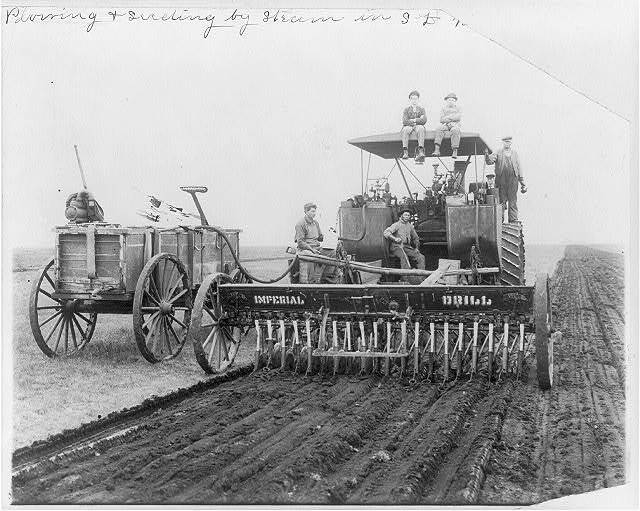 Plowing,seeding by steam,South Dakota,c1907,Farming,Tractor,Traction Engine