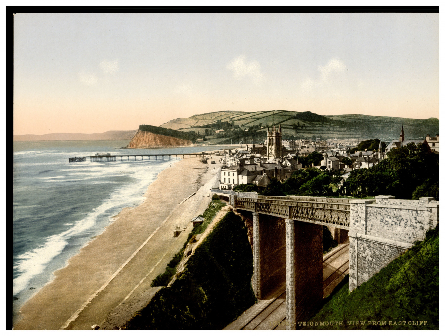 England. Teignmouth. View from E. Cliff.  Vintage Photochrome by P.Z, Photochr