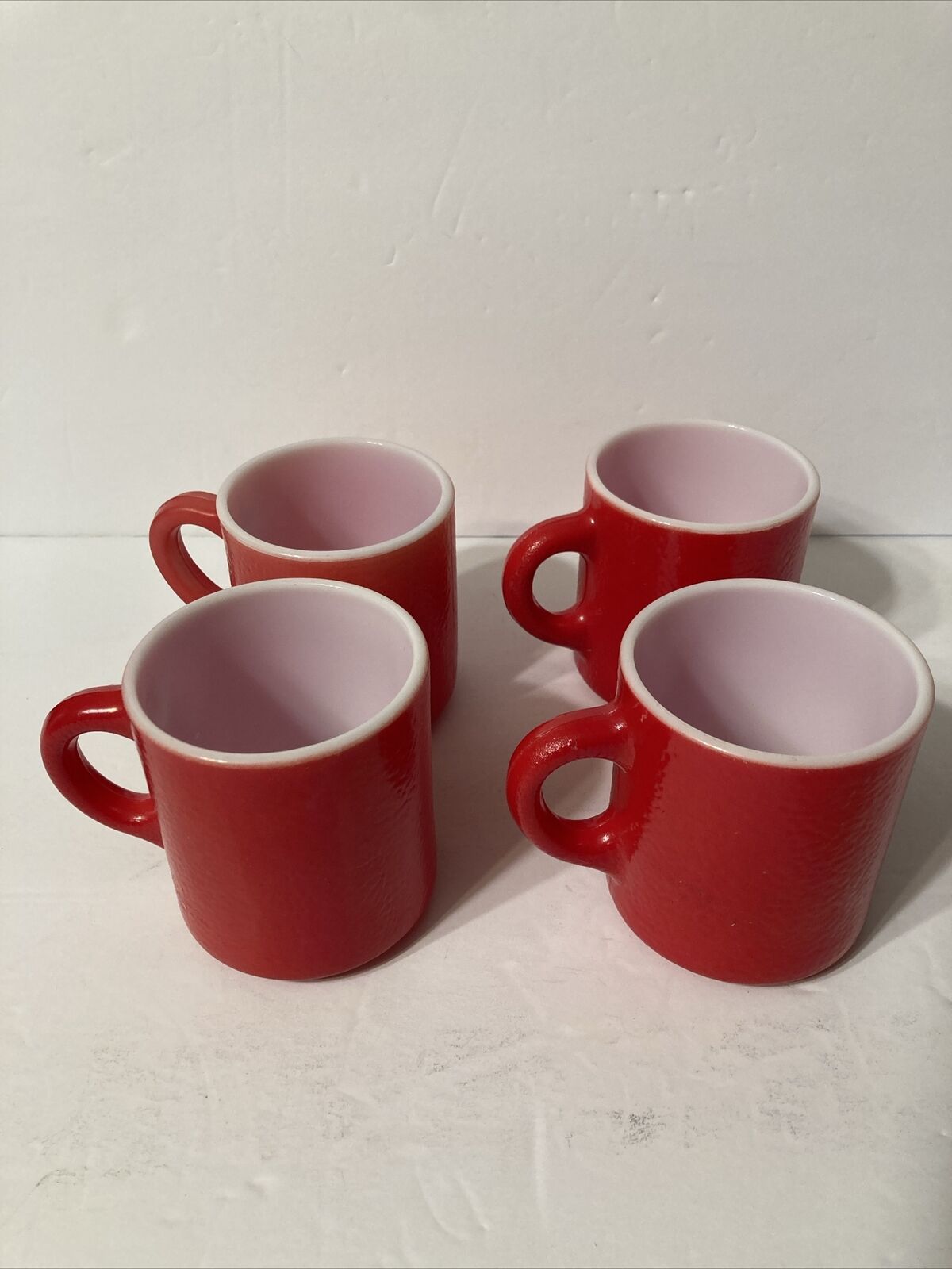 Vintage MCM Hazel Atlas Textured Glass Coffee Mug Cups Red Set of 4
