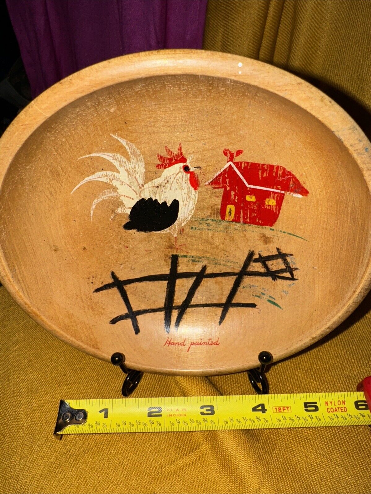 Vintage Hand Painted Japan Wooden Bowl With Rooster- Woodpecker Woodware