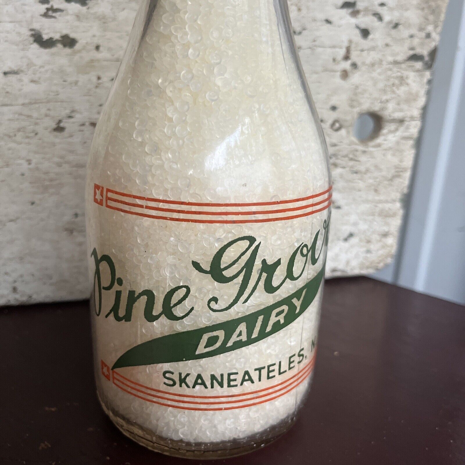 Vintage PINE  GROVE DAIRY Pyro Quart Milk Bottle Skaneateles NY