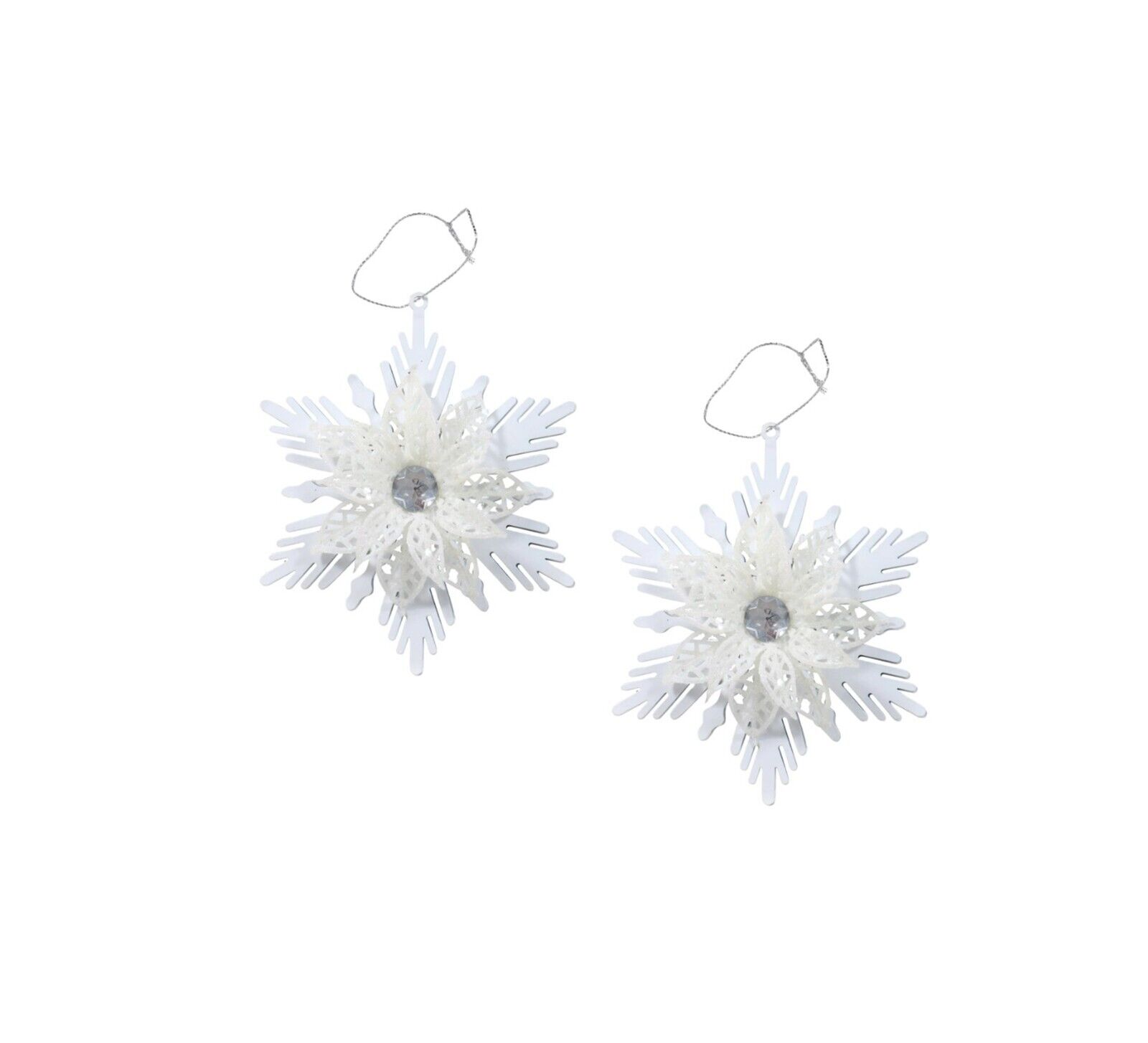 2 Pack Metal with Faux Gem Christmas Snowflake Ornaments, 4.5 in. Assorted Color