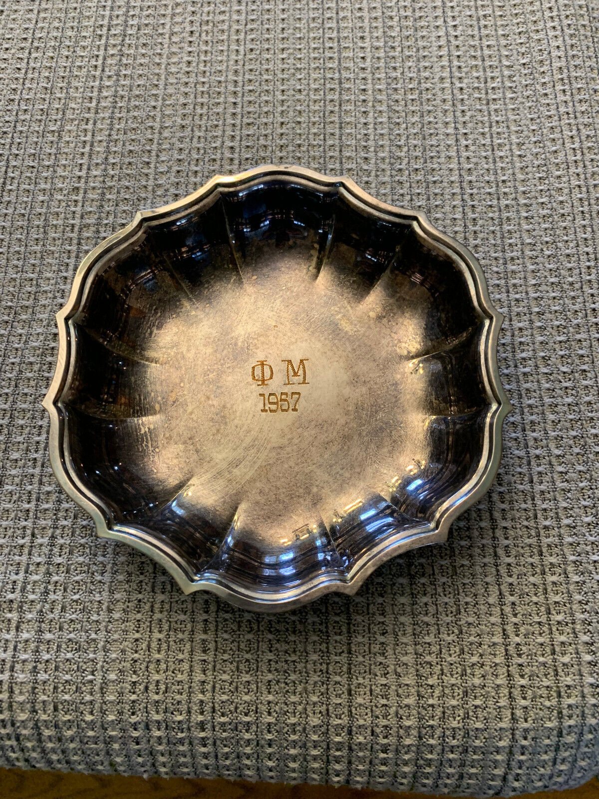 Phi Mu Silver Plated Chippendale Trinket Jewelry Dish/Tray (1957)
